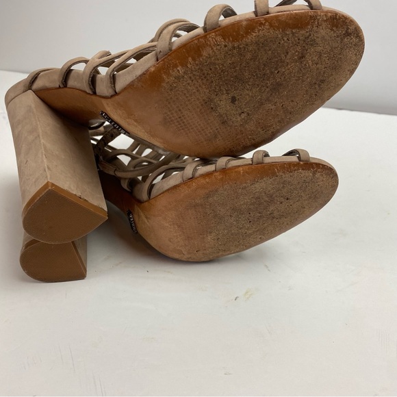 Schutz Women's Jaden Dress Strappy Gladiator Sandals Heels Tan Taupe Nubuck 7.5 - Picture 9 of 13